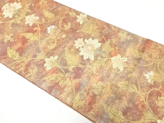 Gold thread, woven floral motif of chintz, bag obi